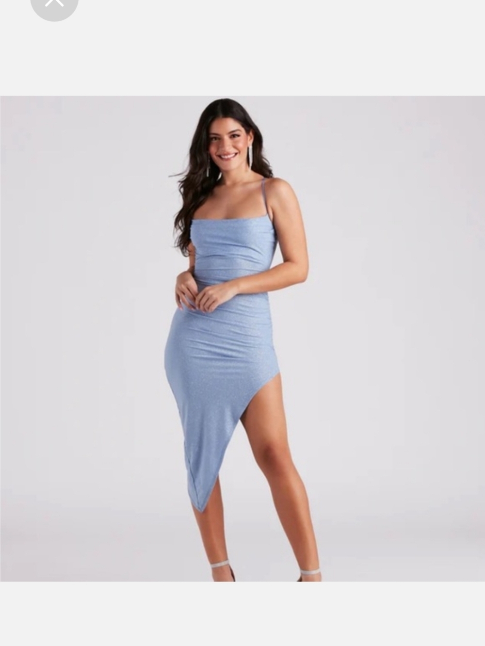 Asymmetric Hem Spaghetti Strap Dress in Light Blue-large